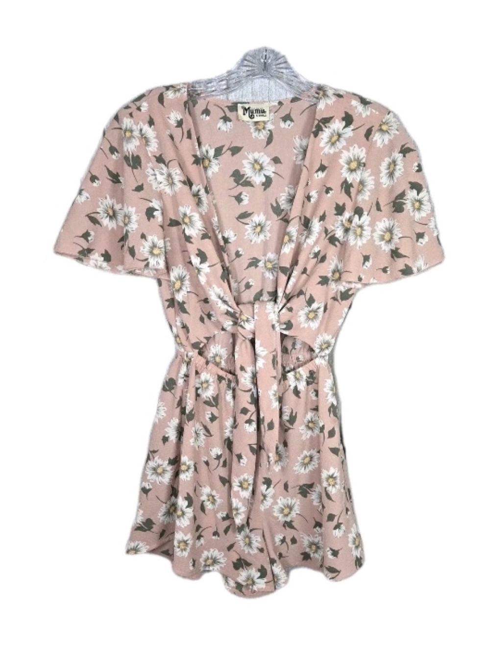Show Me Your Mumu Womens Gia Daisy Tie Front Romper Size XS Blush Pink Flowy